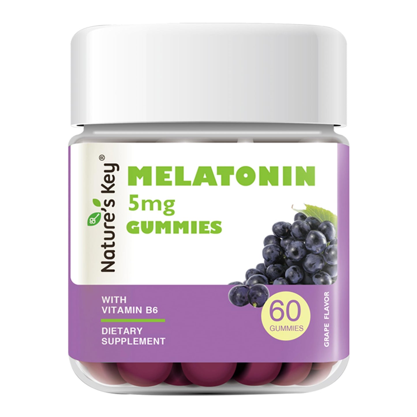 Nature's Key Melatonin Gummies 5mg with Vitamin B6, Sleep Support, 60 Count