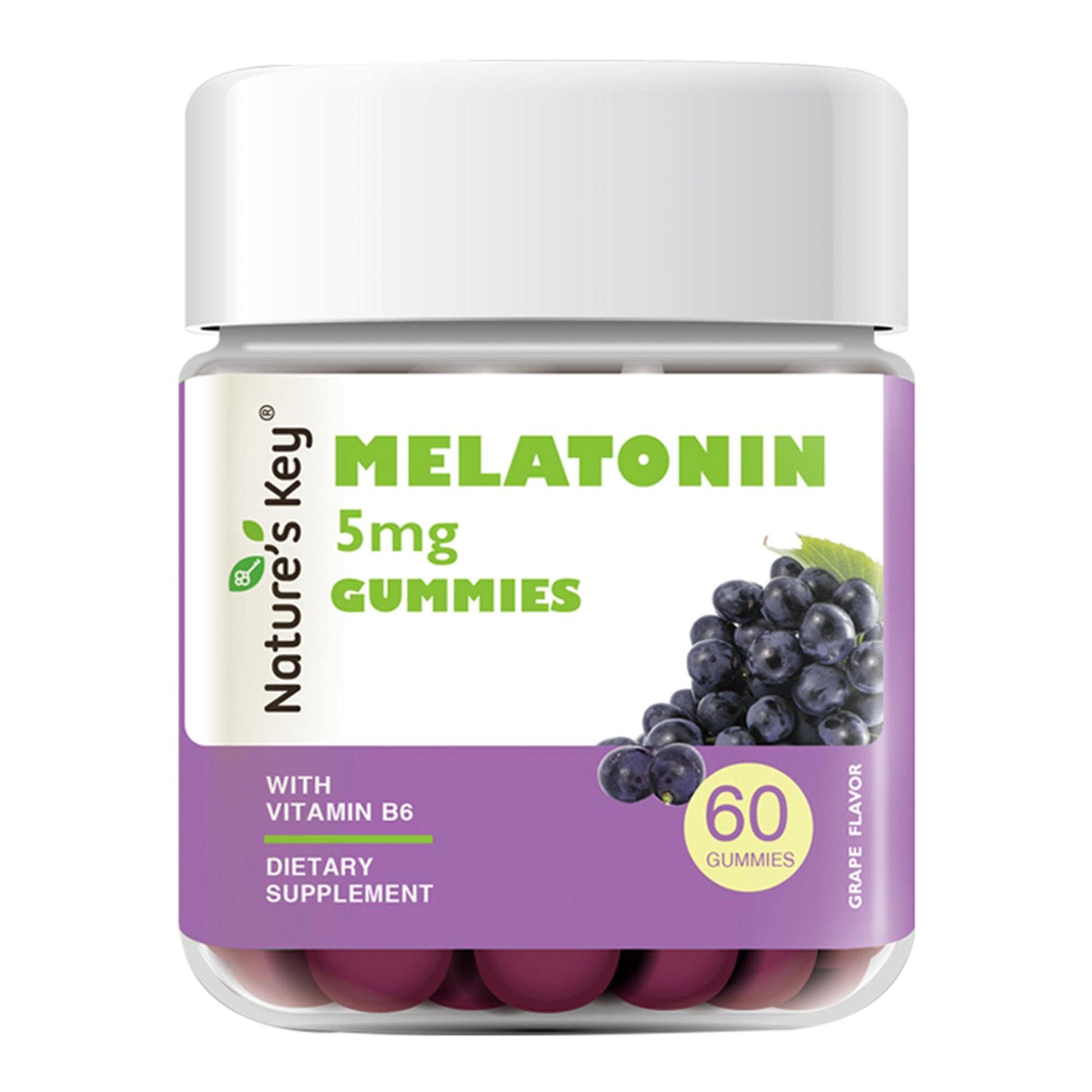 Nature's Key Melatonin Gummies 5mg with Vitamin B6, Sleep Support, 60 Count