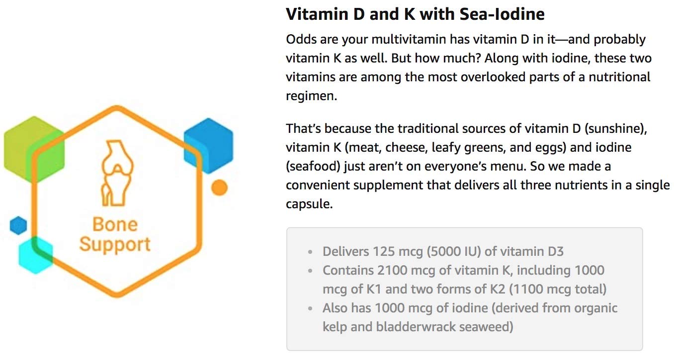 Life Extension Vitamins D and K with Sea-Iodine Capsules, 180 Capsules