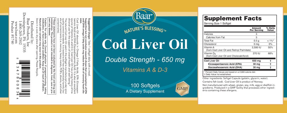 Baar Nature's Blessing Cod Liver Fish Oil Softgels, 1