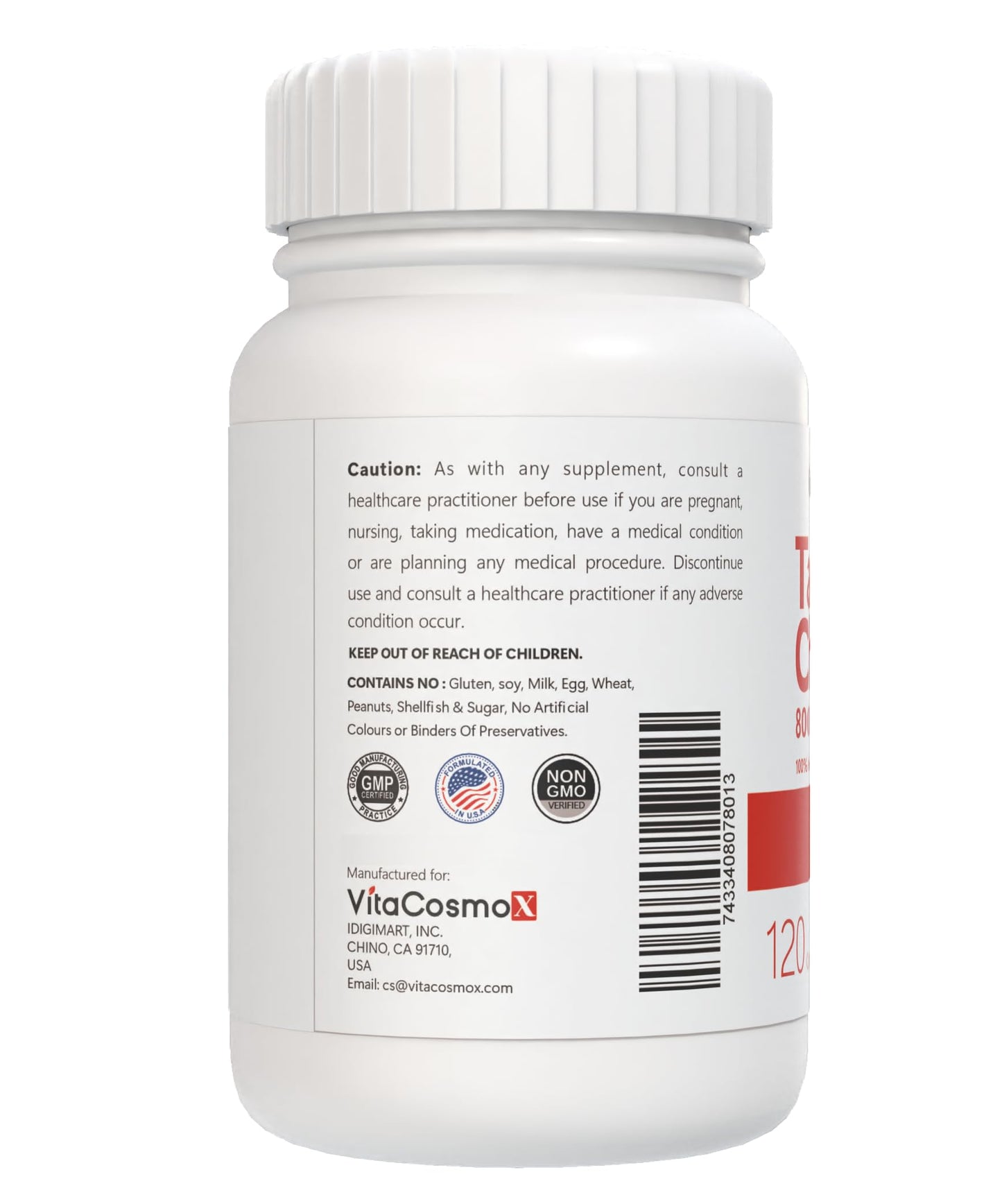 VitaCosmoX Tart Cherry Extract Supplement 800 mg Capsule 120 Count