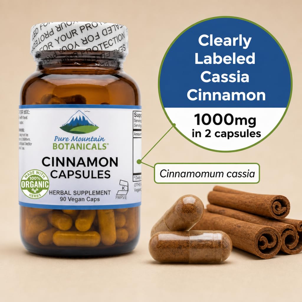 Pure Mountain Botanicals Cinnamon Capsules 1000mg Capsule 90 Count