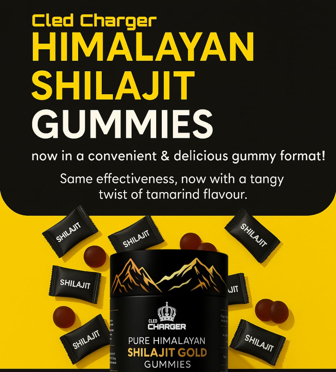 Cled Charger Shilajit Gummies for Men & Women, 3000mg Pure Organic Himalayan Shilajit with Ashwagandha Gokshura, 85+ Trace Minerals & Fulvic Acid, Non-GMO, No Added Sugar, 60 Gummies