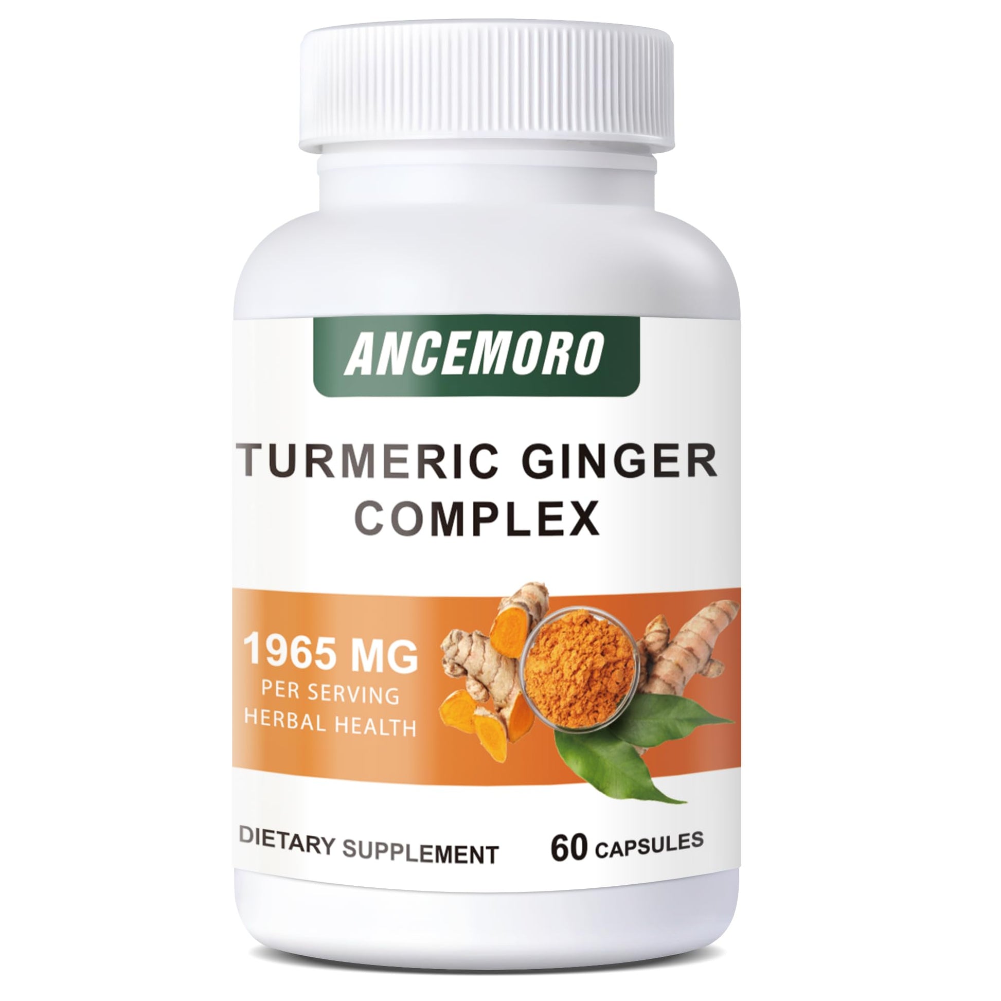 Generic ANCEMORO Turmeric and Ginger Supplement - 1500mg Organic Turmeric with 95% Curcuminoids, Ginger Root & Black Pepper - High Absorption, 60 Vegan Capsules