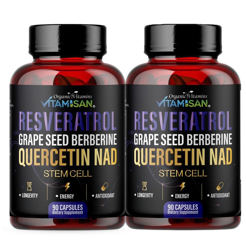 VITAMISAN Resveratrol NAD+ Quercetin Berberine & Grape Seed Antioxidant Energy Formula NMN Nicotinamide Riboside, 180 Capsules