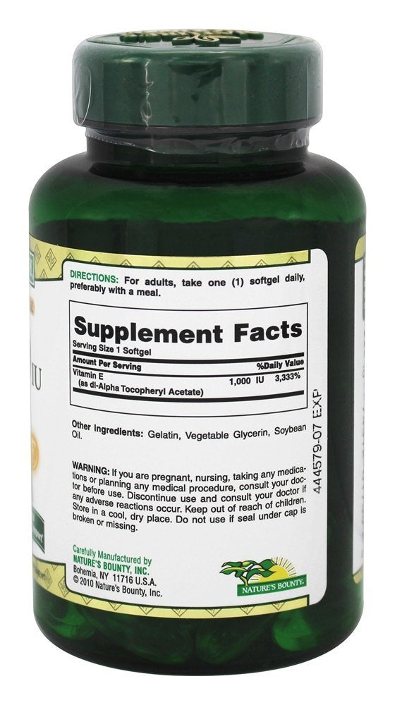 Nature's Bounty Vitamin E 1000 IU Softgels Pure DL-Alpha, 120 Softgels