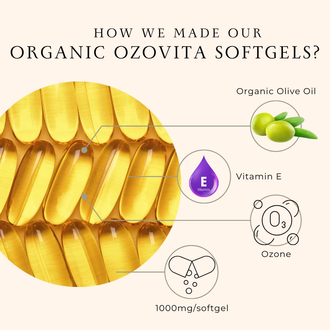 OZOVITA Ozonated Olive Oil Capsules 1000mg Organic EVOO, 60 Capsules