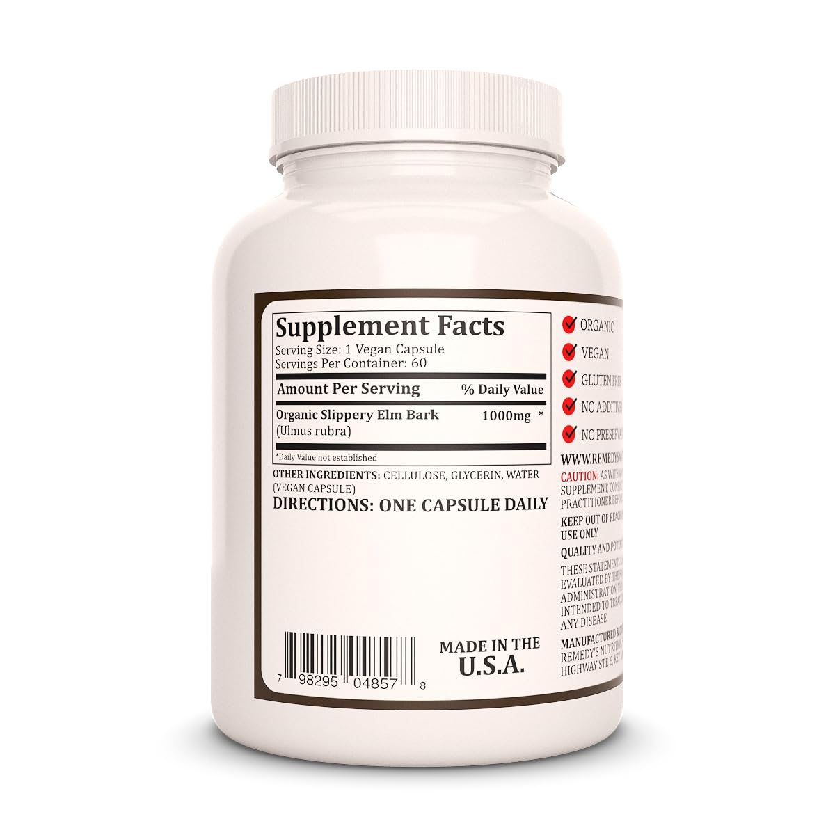 Remedy’s Nutrition Slippery Elm Bark Capsules 60 Count