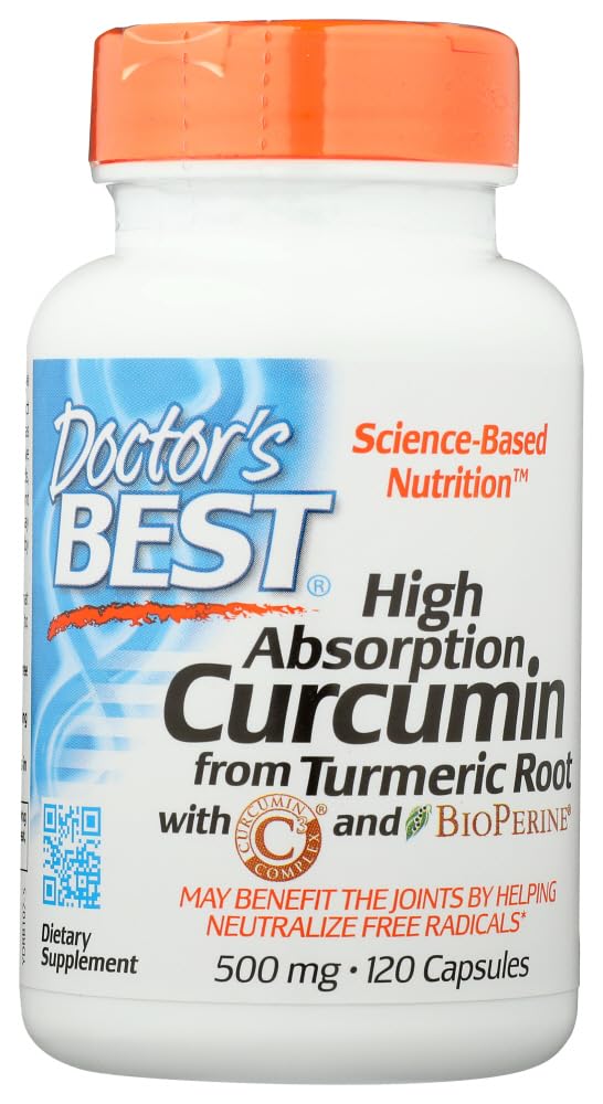 Doctor's Best Curcumin C3 Complex with BioPerine 500 mg Capsules, 120 Count