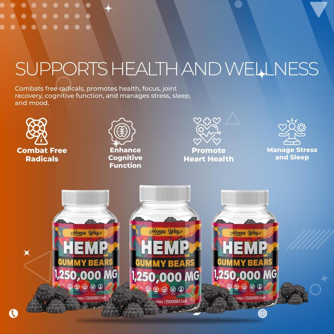 The CBD Project Organic Hemp Gummies for Stress, Pain & Sleep Support, All-Natural, High Potency, Non-GMO, Vegan, 50 Count