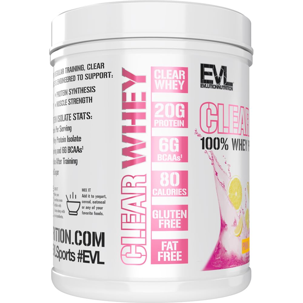Evlution Clear Whey Protein Isolate Powder 17.6 oz Pink Lemonade