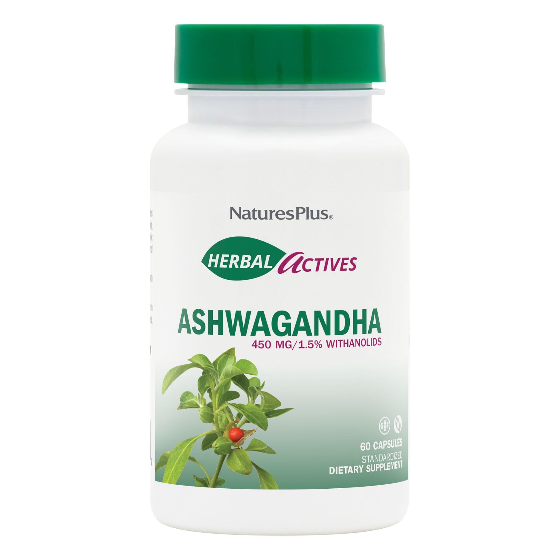 NaturesPlus Herbal Actives Ashwagandha 450 mg Capsules, 60 Count
