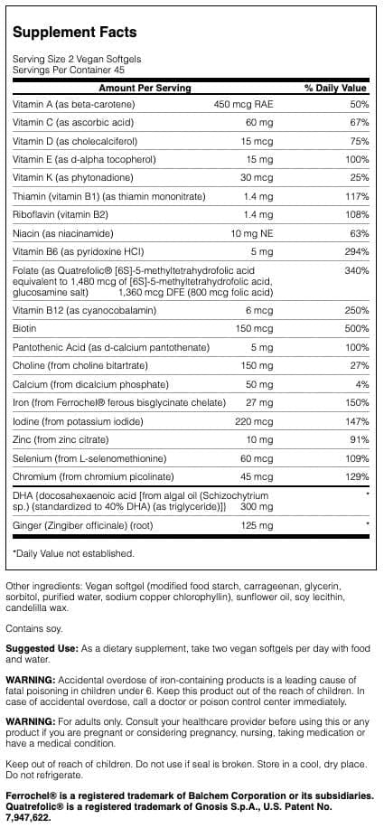 Swanson Vegan Prenatal Multi Capsule 90 Count