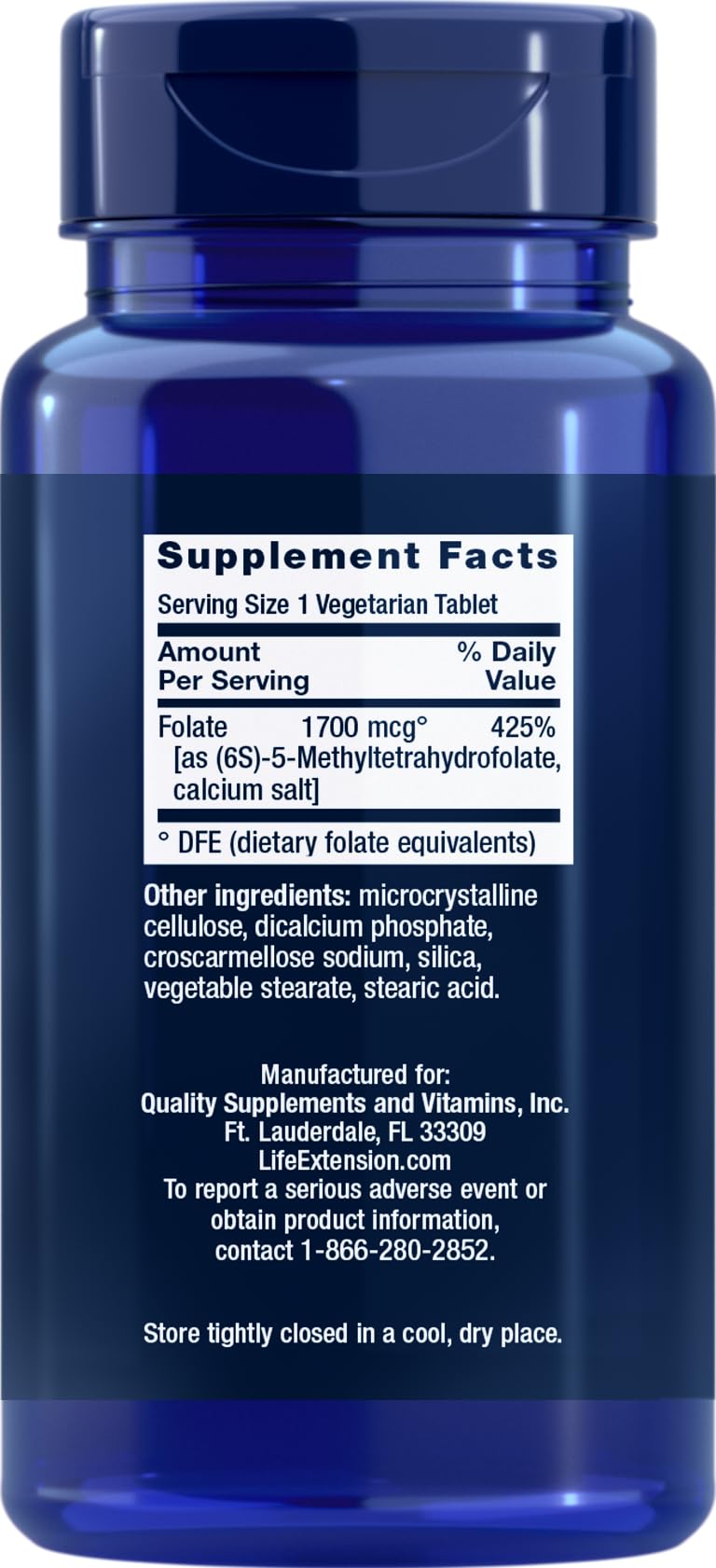 Life Extension Optimized Folate 1700 mcg DFE Vegetarian Tablets, 300 Tablets