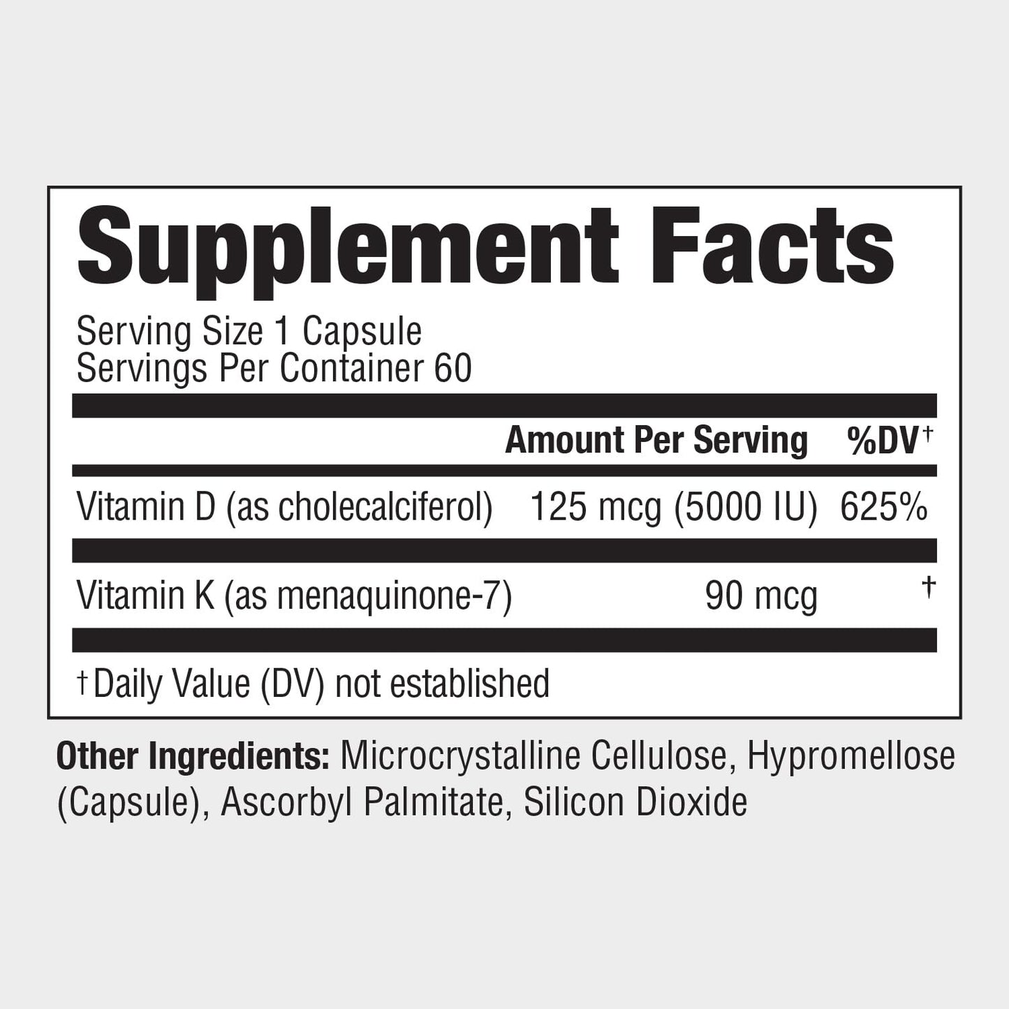 PureFormulas Vitamin D3 K2 Supplement 60 Capsules