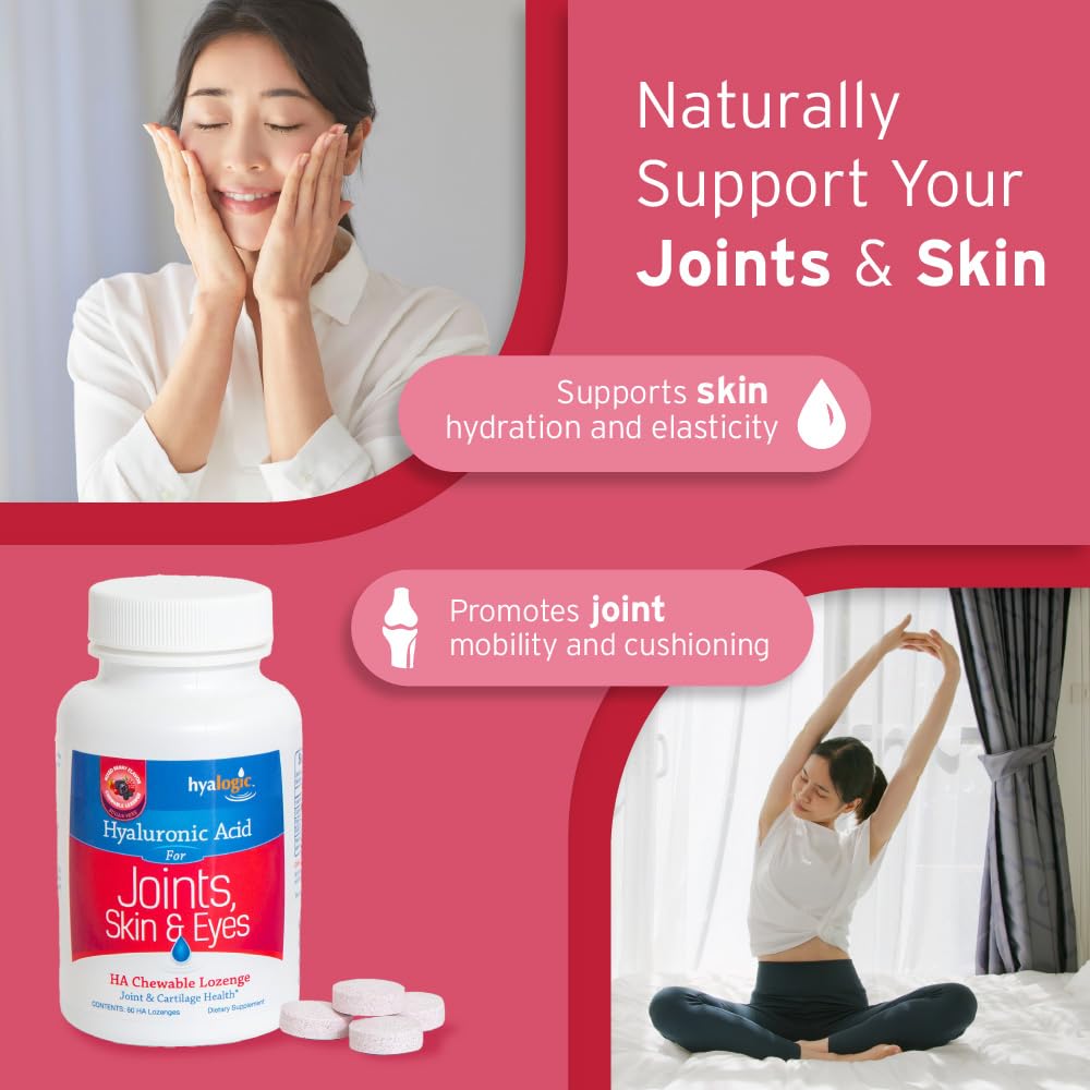 Hyalogic HA Lozenge Sugar-Free Hyaluronic Acid Supplement for Joints, Skin, Eyes & Hair – Support for Mobility, Collagen, Hydration Chewable 60 Count