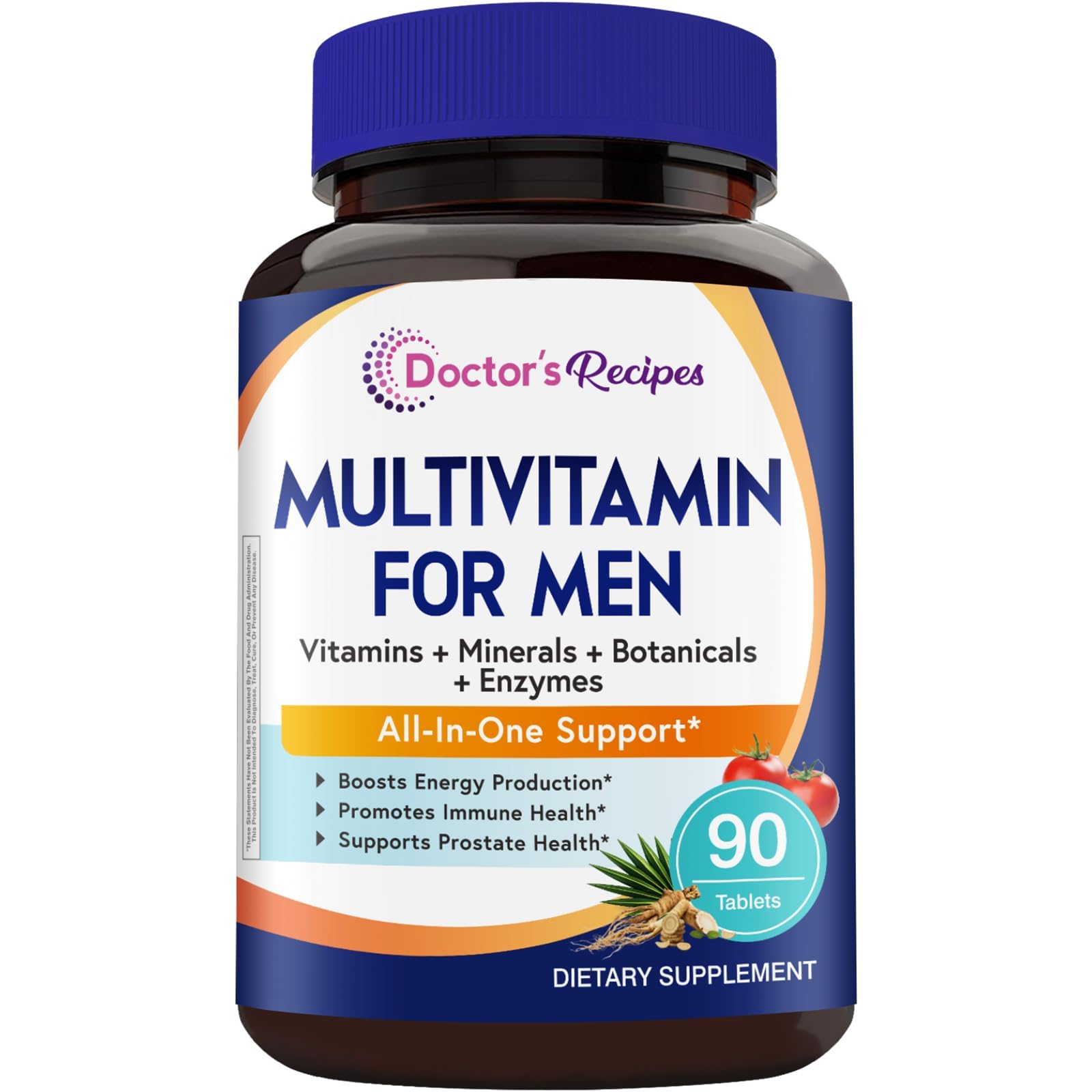 Doctor's Recipes Multivitamin for Men, Comprehensive Daily Multivitamin with Lycopene, Saw Palmetto, Vitamins A, B6, B12, C, D, E, Zinc & More, Heart, Energy, Prostate & Immune Health, 90 Tablets