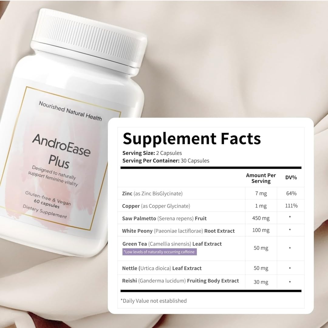 Nourished Natural Health AndroEase Plus - Vegan Hormone Balance for Women, 360 Capsules