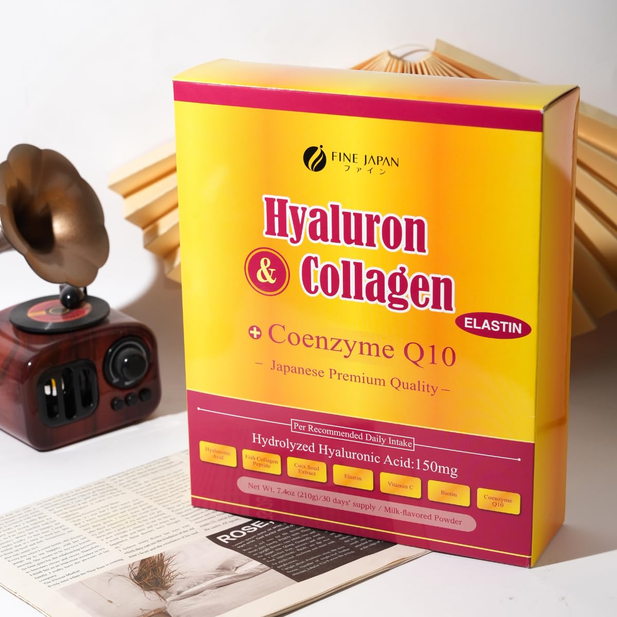 FINE JAPAN Premium Marine Collagen Powder with Hyaluronic Acid, CoQ10 & Elastin - 7.4 oz