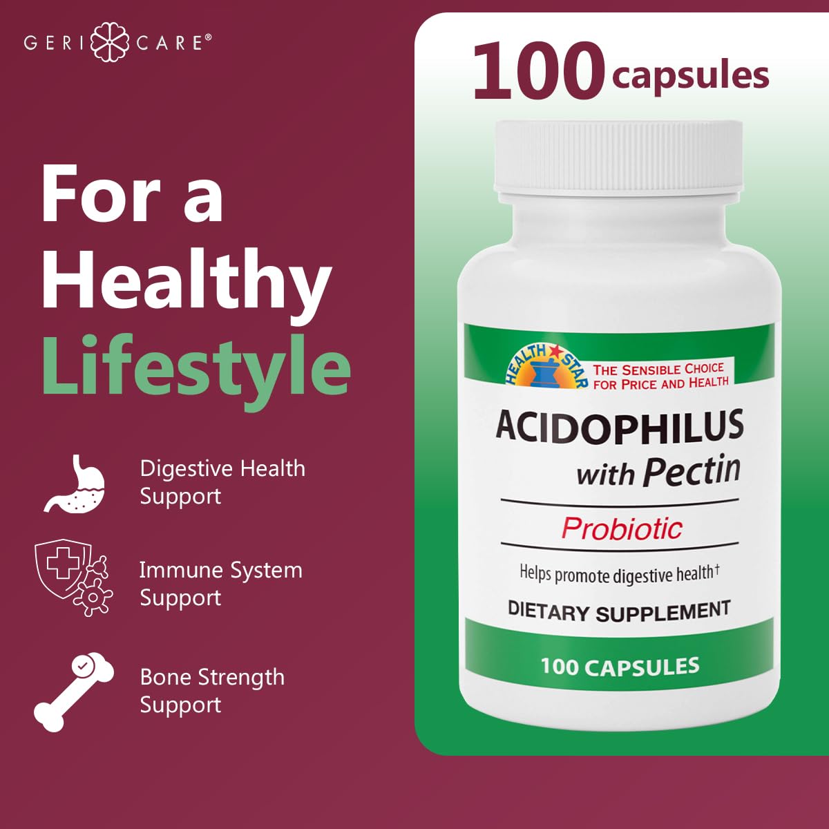 GeriCare Acidophilus with Pectin Probiotic Capsules 200 Count