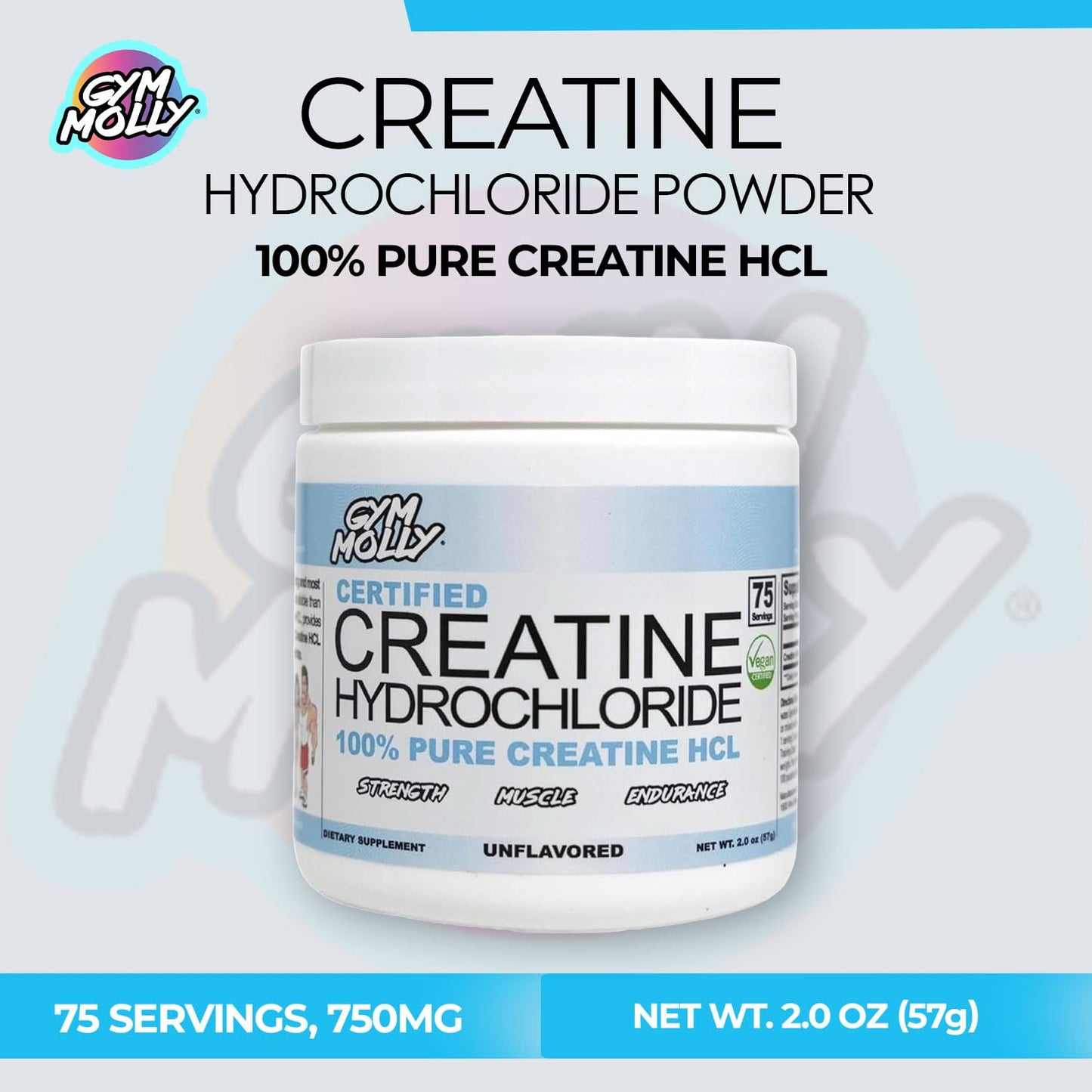 Gym Molly Creatine Hydrochloride Powder (HCL) 1.98 Ounce