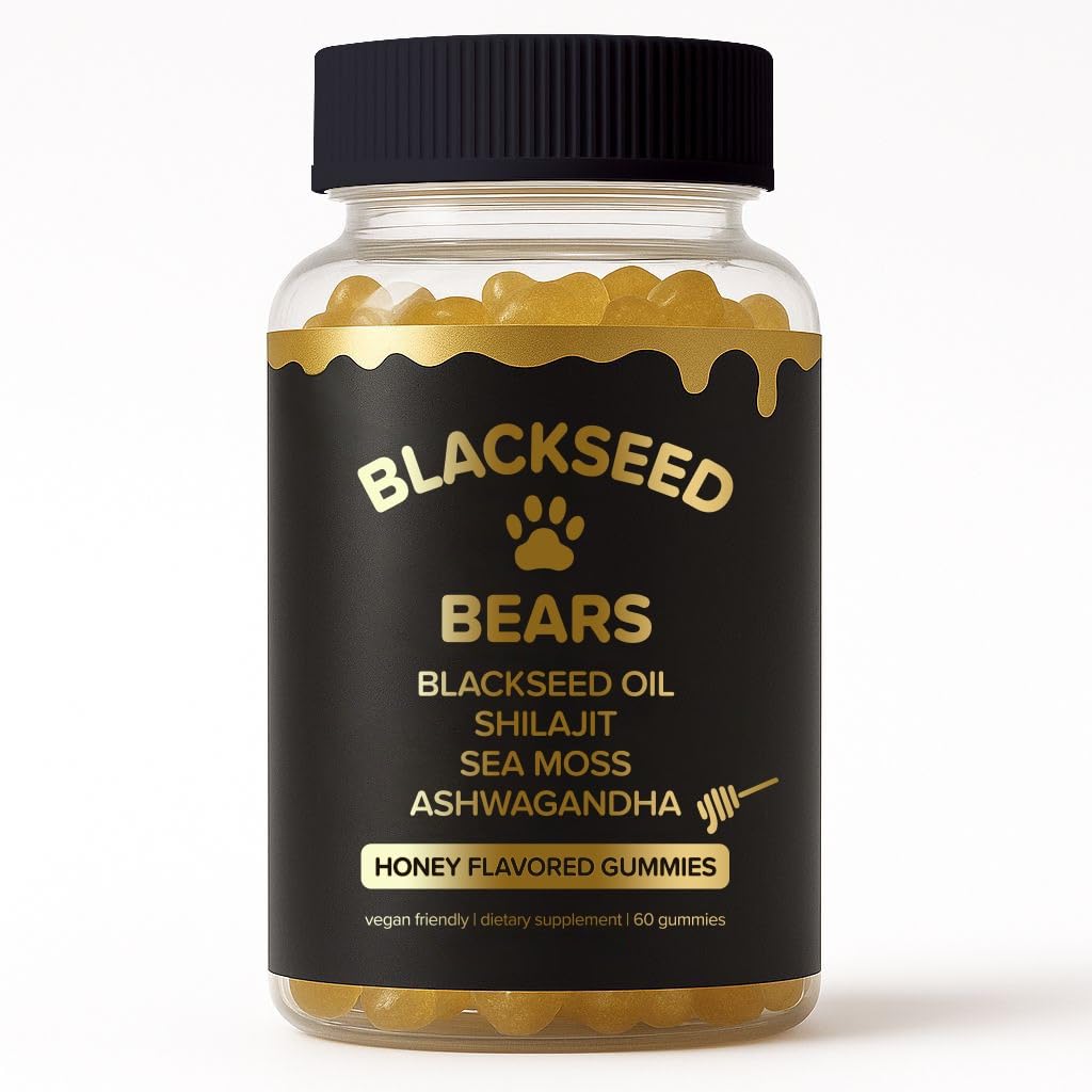 Curvy Body Bears Blackseed Bears Black Seed Oil, Shilajit, Sea Moss & Ashwagandha Gummies – Honey Flavor, 60 Gummies