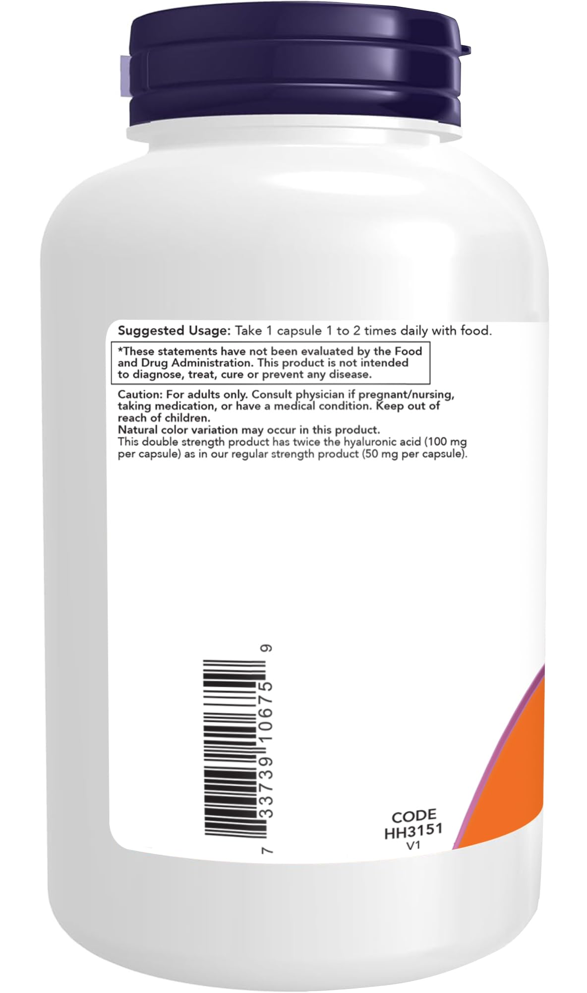 NOW Foods Hyaluronic Acid 100 mg, Double Strength with L-Proline, Alpha Lipoic Acid and Grape Seed Extract, 180 Veg Capsules
