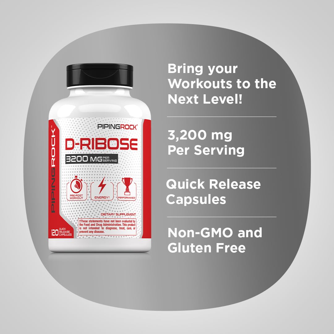 Piping Rock D-Ribose Capsules 3200mg, 120 Capsules