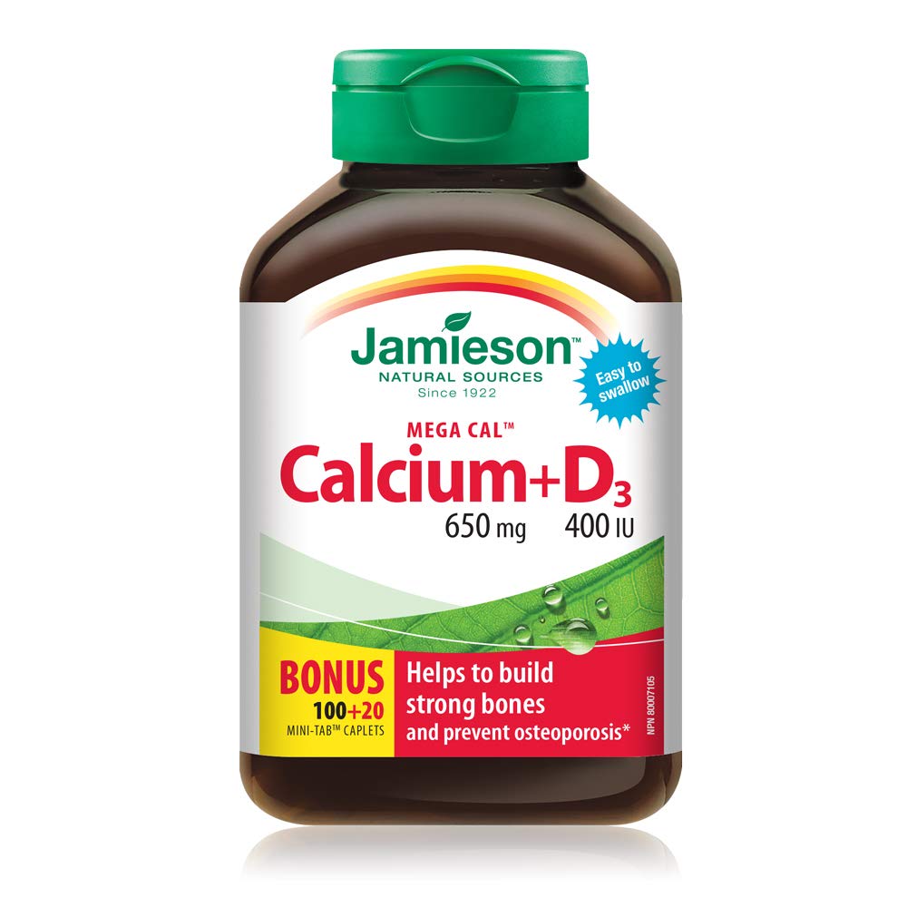 Jamieson Laboratories Mega Cal Calcium with Vitamin D Caplets, 120 Count
