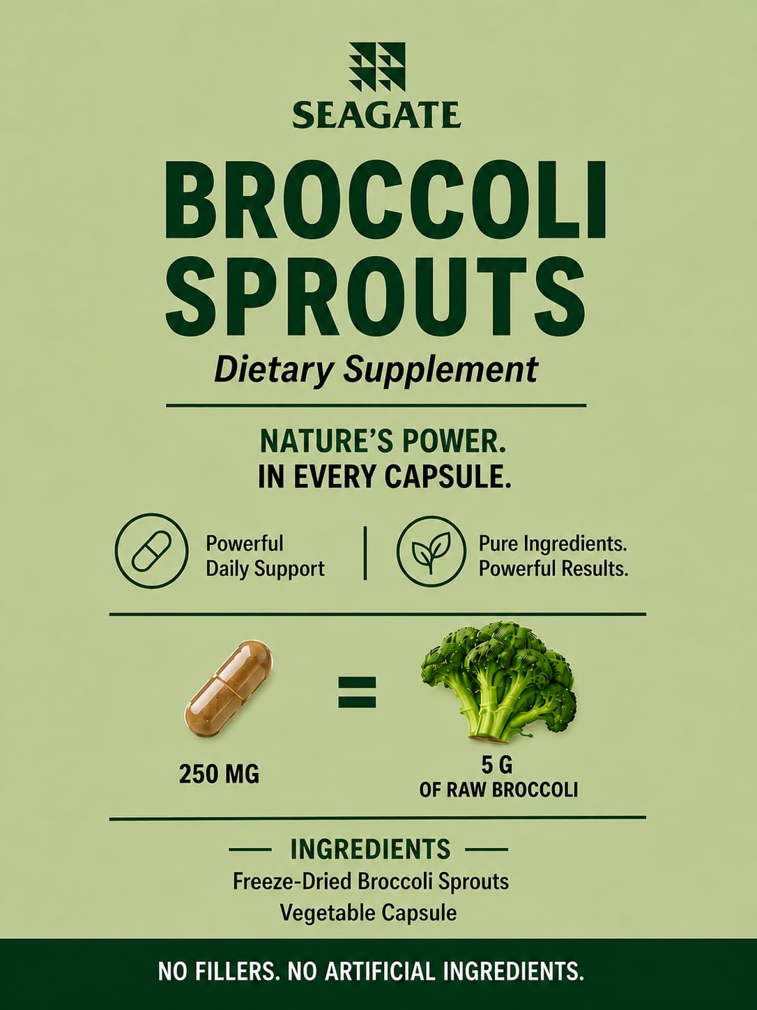 Seagate Broccoli Sprouts 250 mg, 50 Capsules