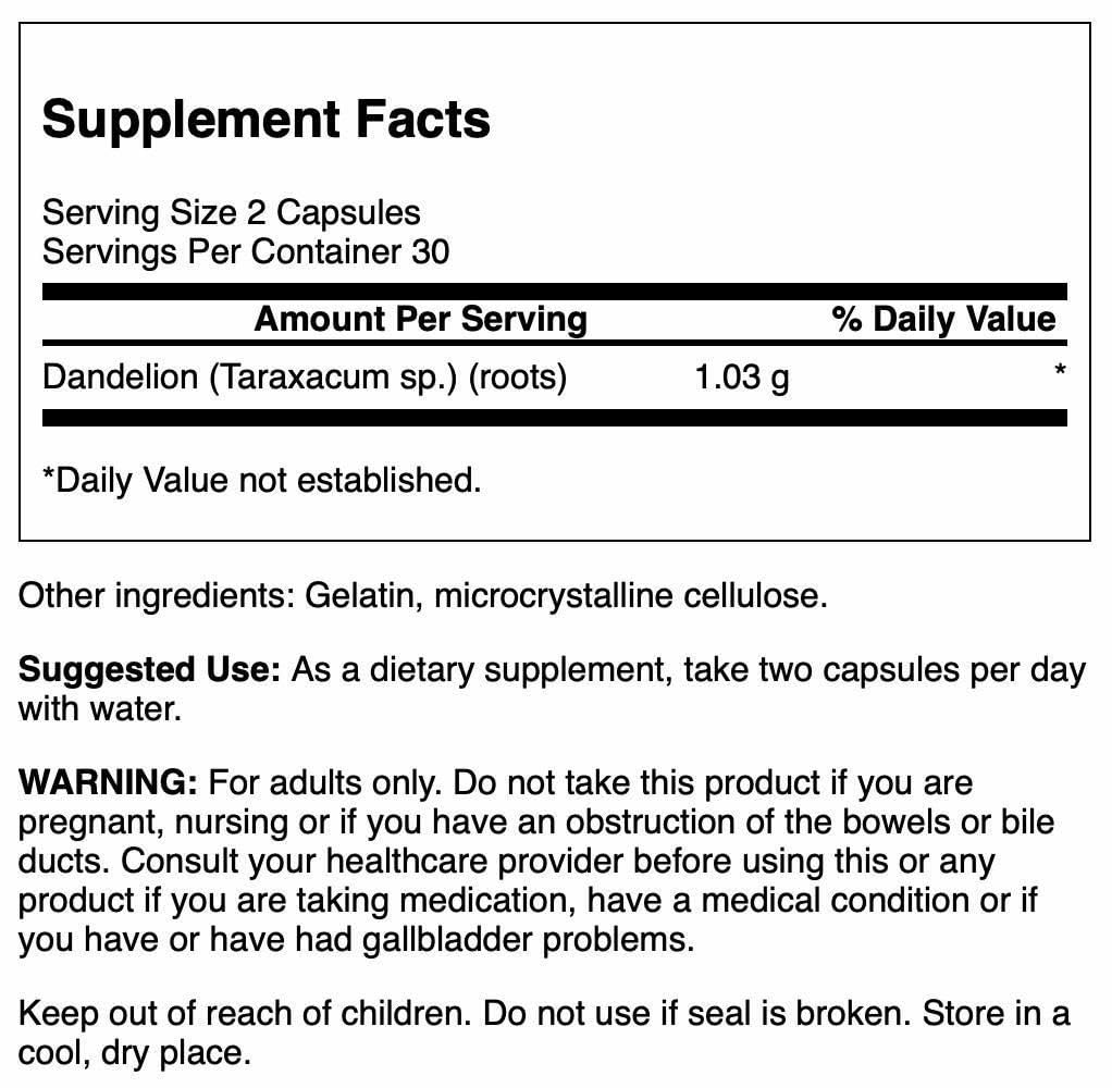 Swanson Dandelion Root 515 Milligrams 60 Capsules
