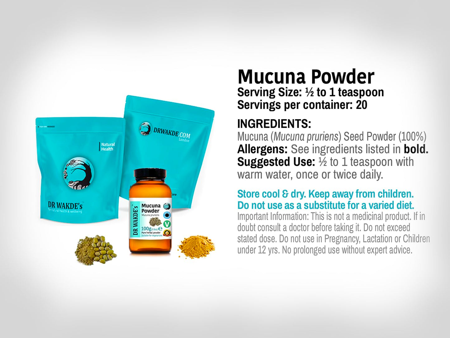 DR WAKDE's Mucuna Powder Velvet Bean Kapikacchu 3.53 oz