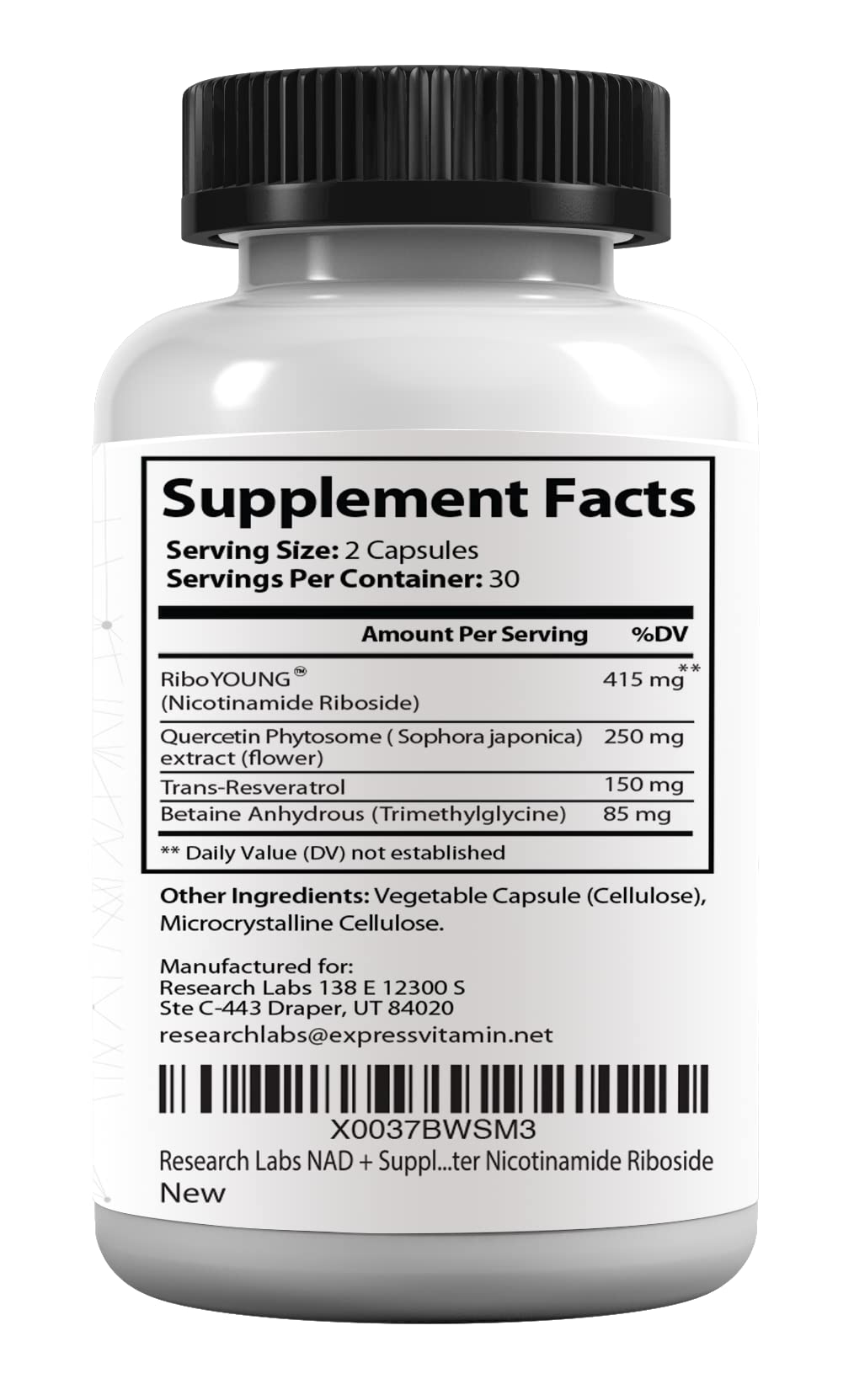Research Labs NAD+ Supplement Capsules 120