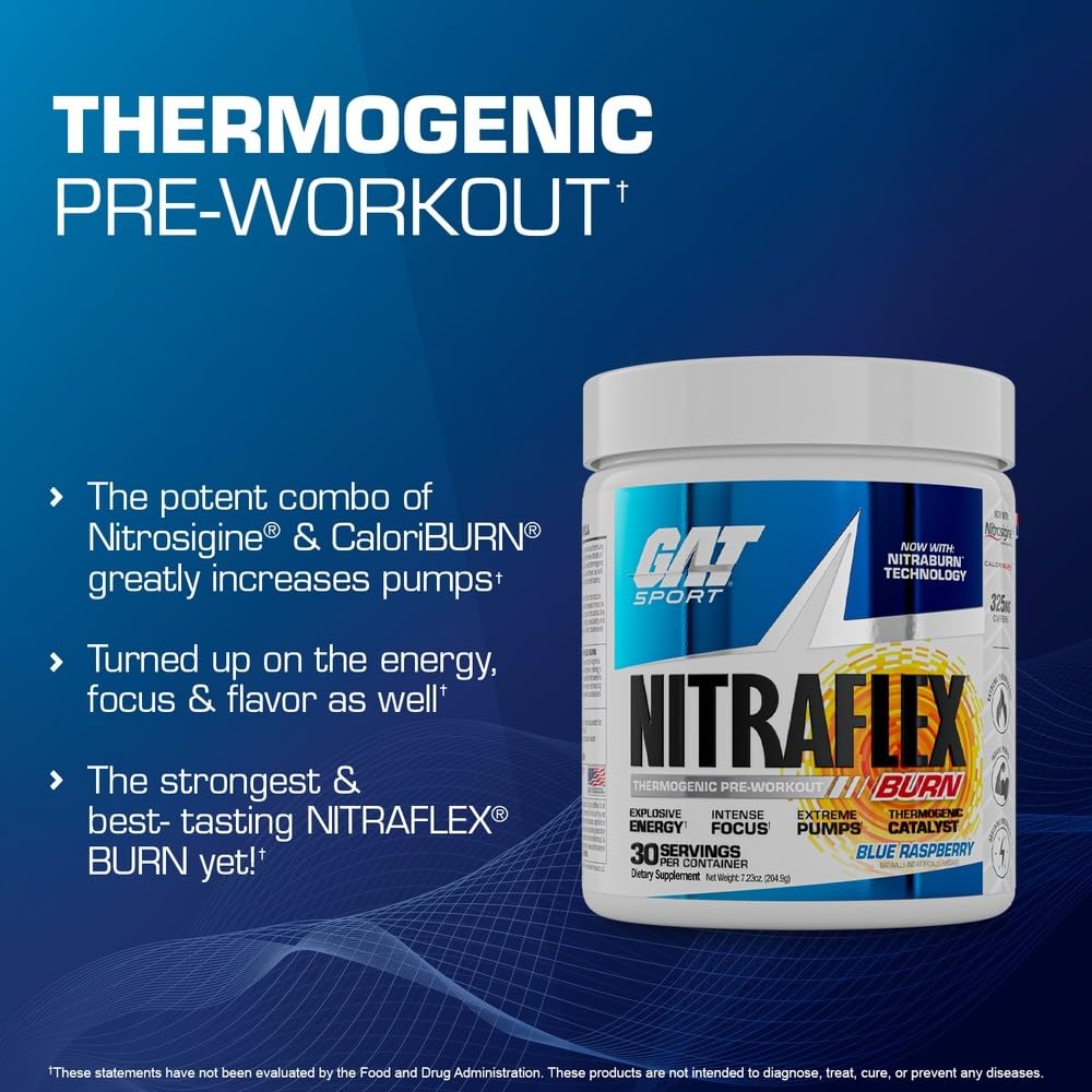 GAT SPORT NITRAFLEX Burn Pre Workout Thermogenic Powder, 7.74 Ounce