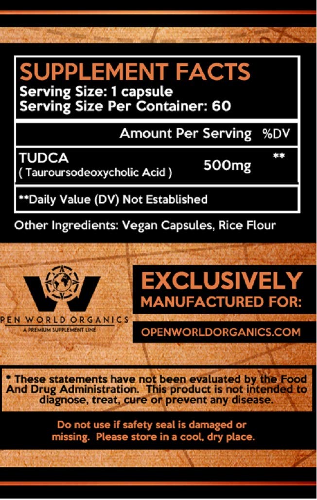 Open World Organics TUDCA Tauroursodeoxycholic Acid Capsules, 60 Count
