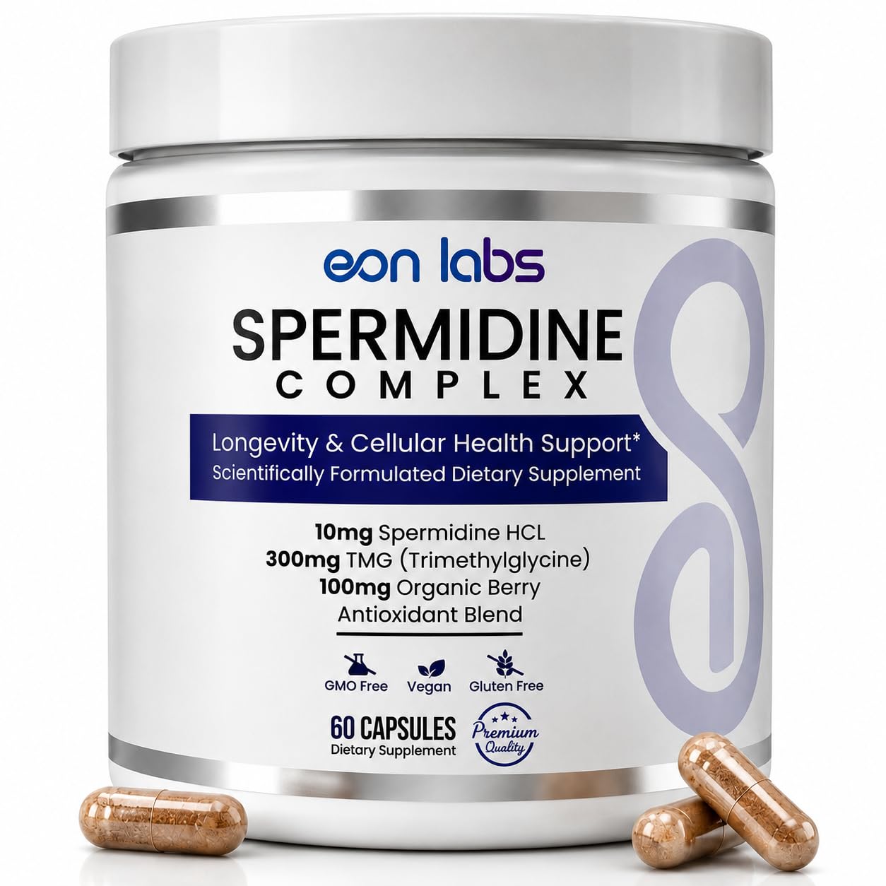 eon labs Spermidine Supplements for Men and Women 10 mg Spermidine HCl Complex with TMG & Organic Berry Antioxidants Capsules, 60 Count