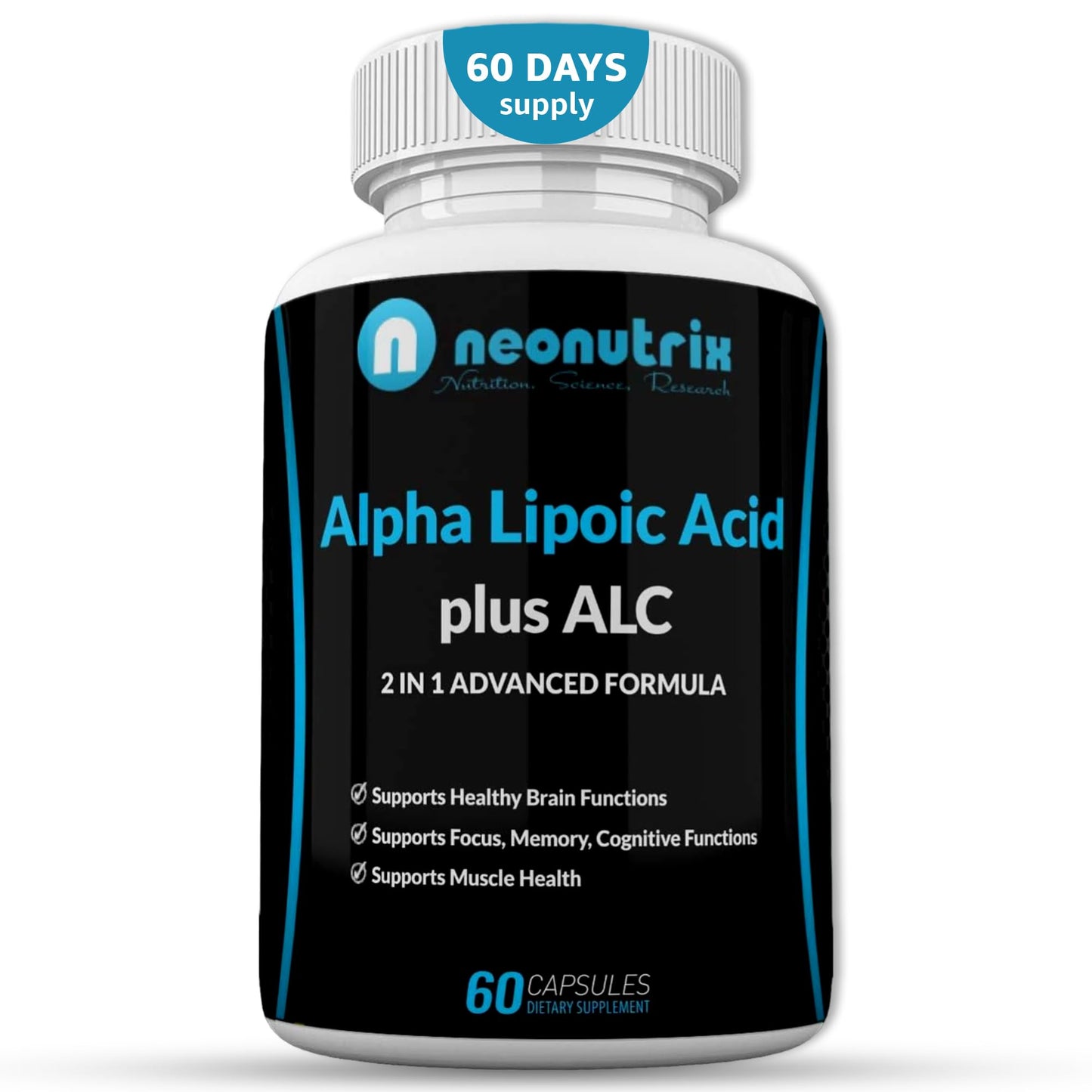 Neonutrix Nutrition, Science, Research Alpha Lipoic Acid Plus Acetyl L-Carnitine Antioxidant Supplement ALA ALC Capsule, 60 Count