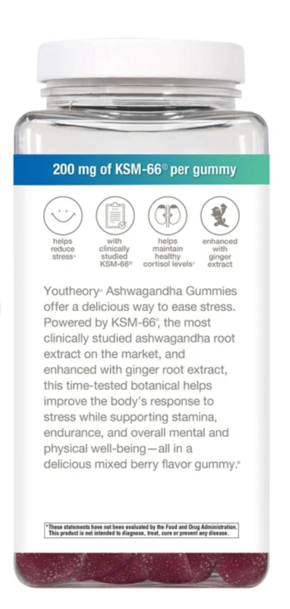 Generic Ashwagandha Gummies with KSM-66 Daily Adaptogen Formula, Mixed Berry Flavor, 200mg per Gummy, Stress Support Supplement, 180 Gummies
