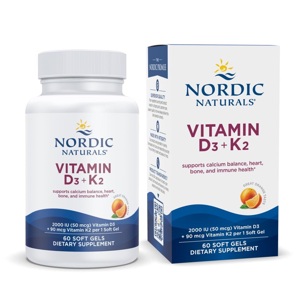 Nordic Naturals Vitamin D3 + K2 2000 IU Softgels, 60 Softgels