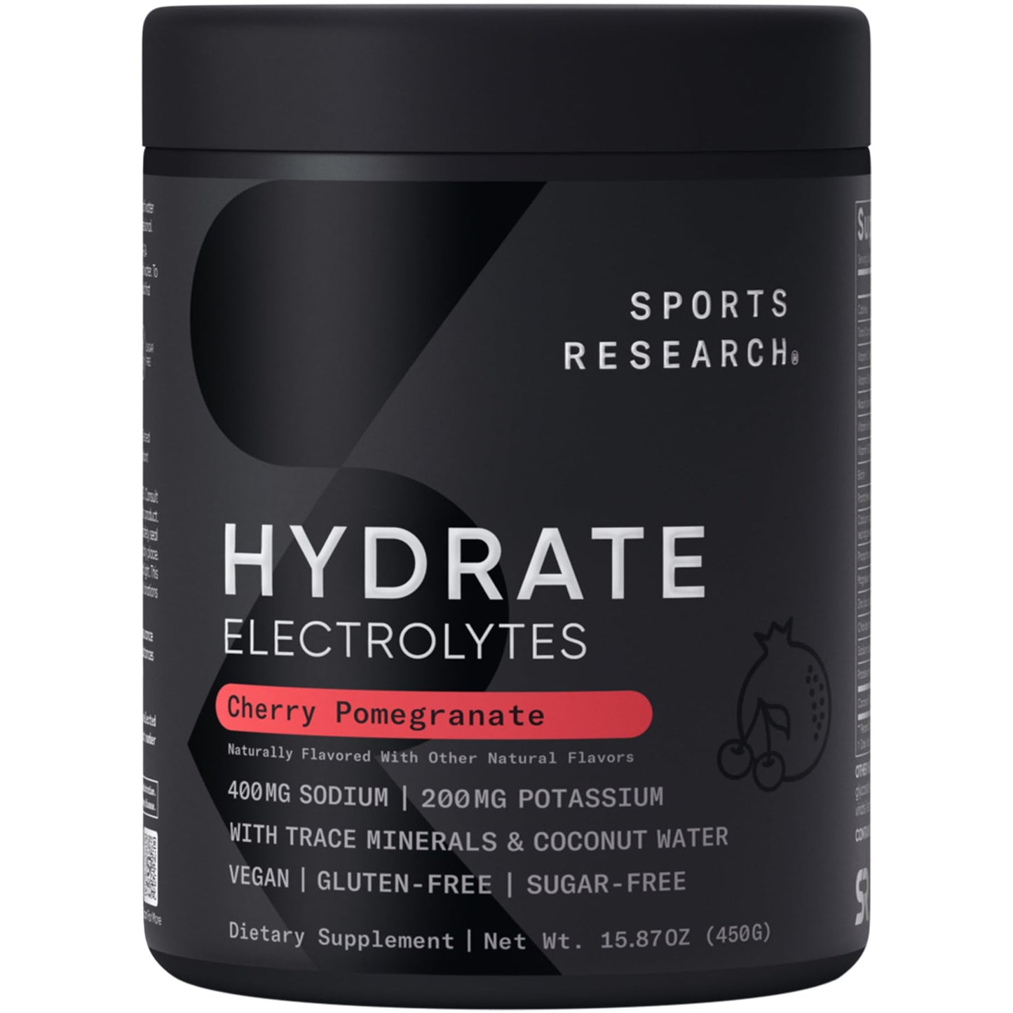 Sports Research Hydrate Electrolytes Cherry Pomegranate Powder, 90 Servings