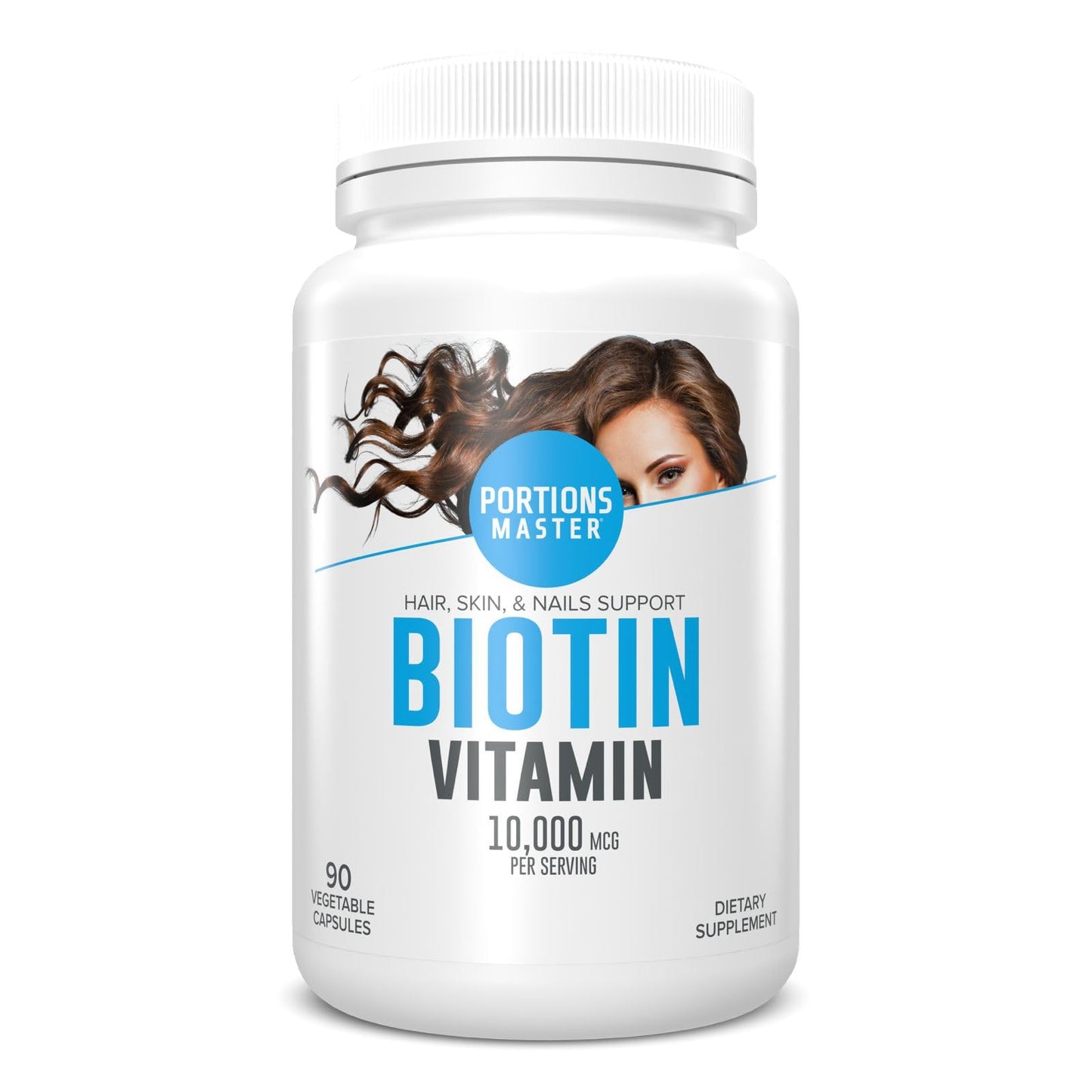 Portions Master Biotin 10000mcg, Hair, Nails & Skin Capsule, 90 Count