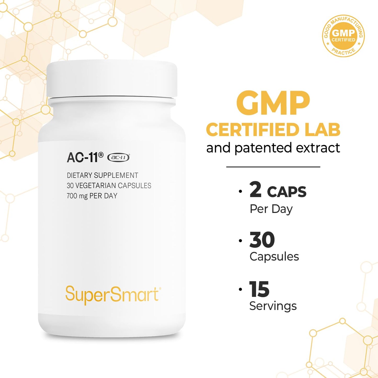 Supersmart AC-11 Supplement 700mg per Day (Cat's Claw Extract) - Uncaria Tomentosa Bark, 30 Capsules