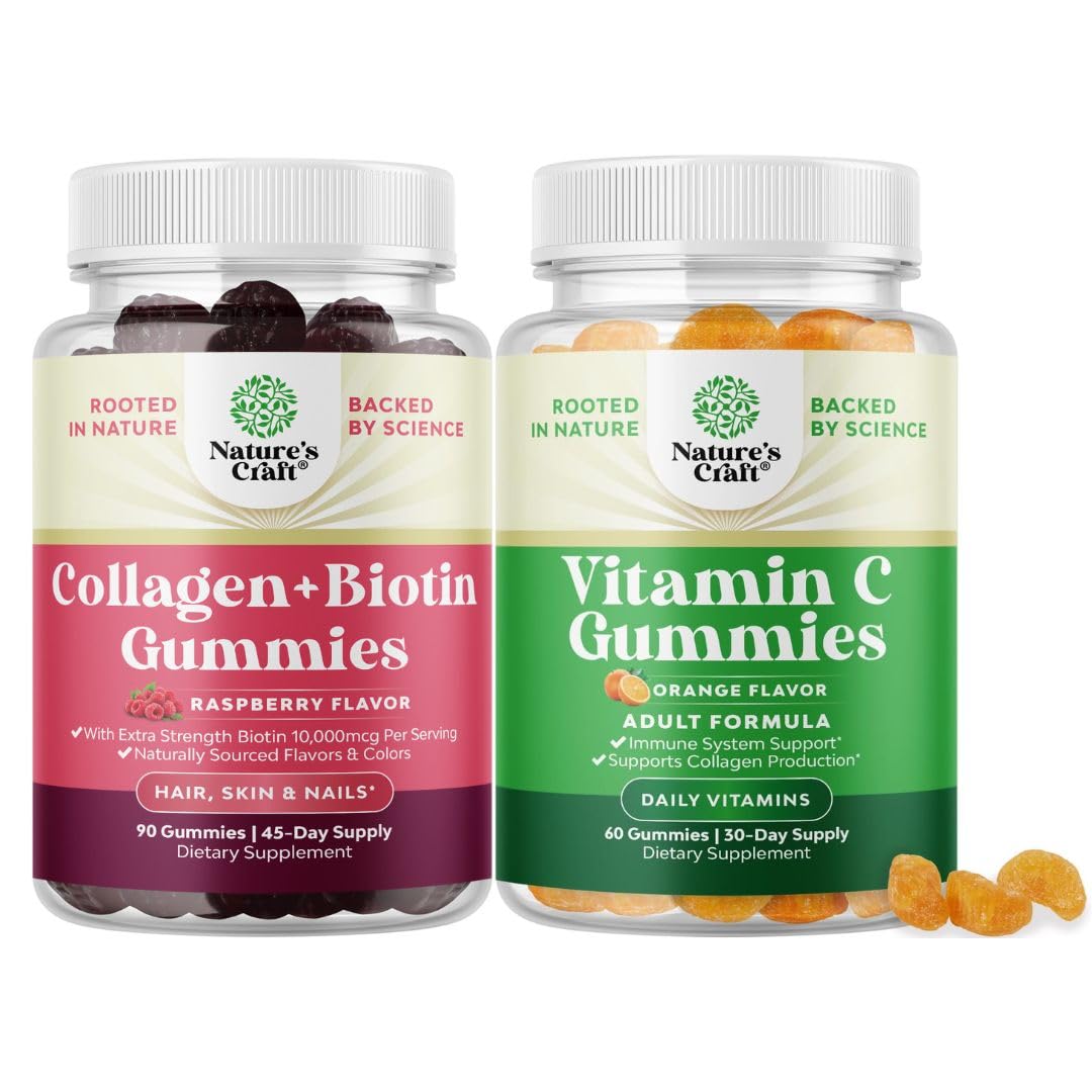 Natures Craft Hair Skin & Nails Biotin & Collagen Gummies with Vitamin C, 150 Gummies