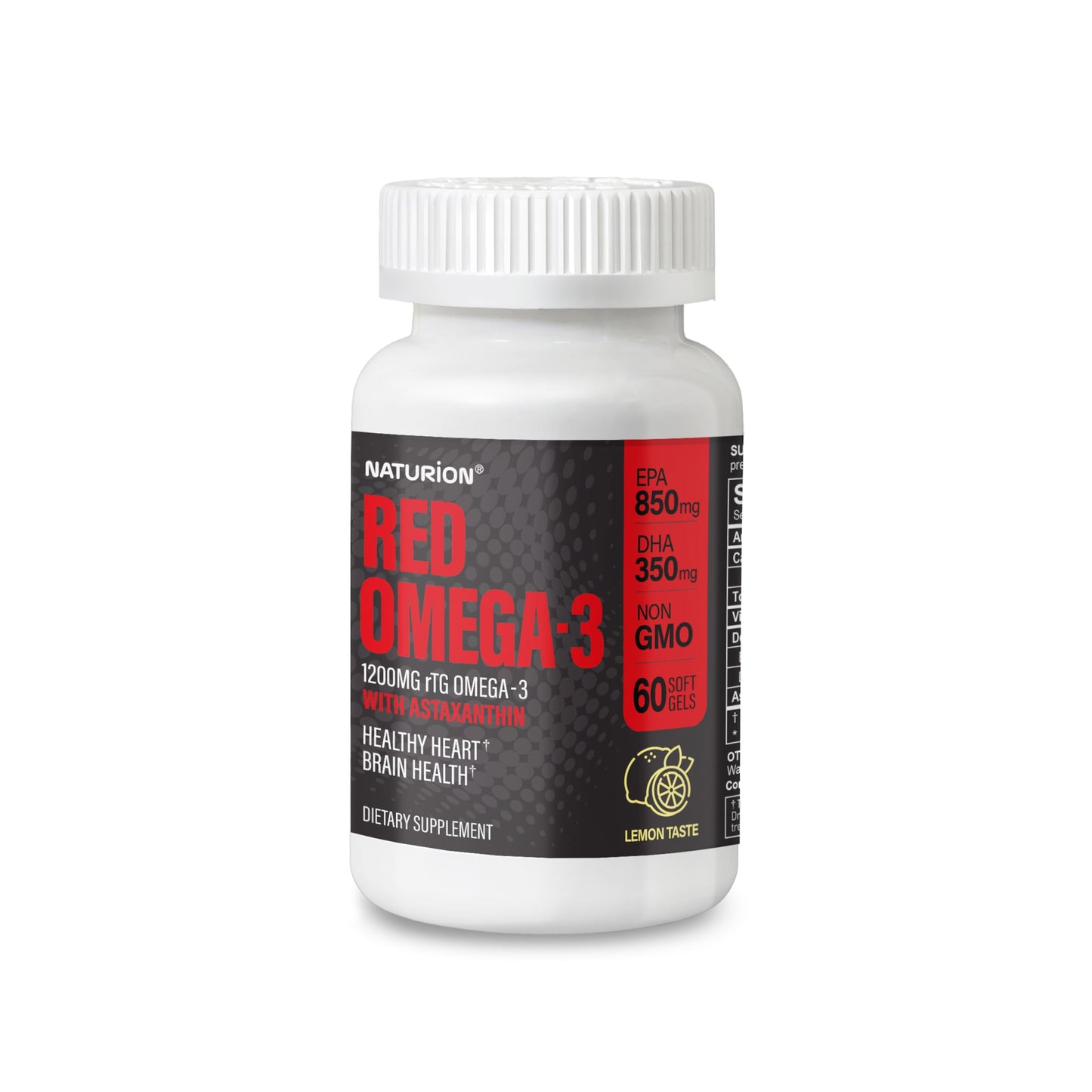 NATURION Red Omega-3 Fish Oil 1200mg rTG Omega 3 Supplement with Astaxanthin Softgels, 60 Count