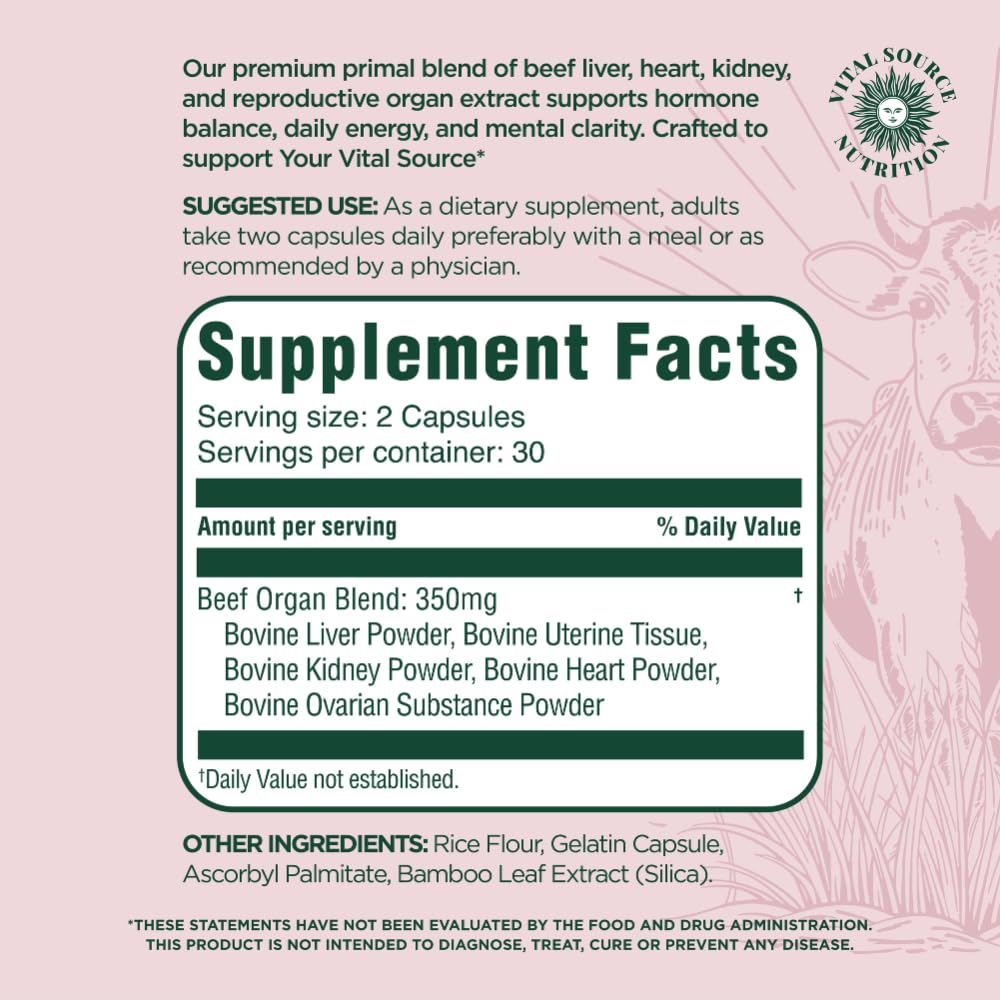 Vital Source Nutrition BiFi Capsules - Beef Organ Primal Blend, 60 Capsules