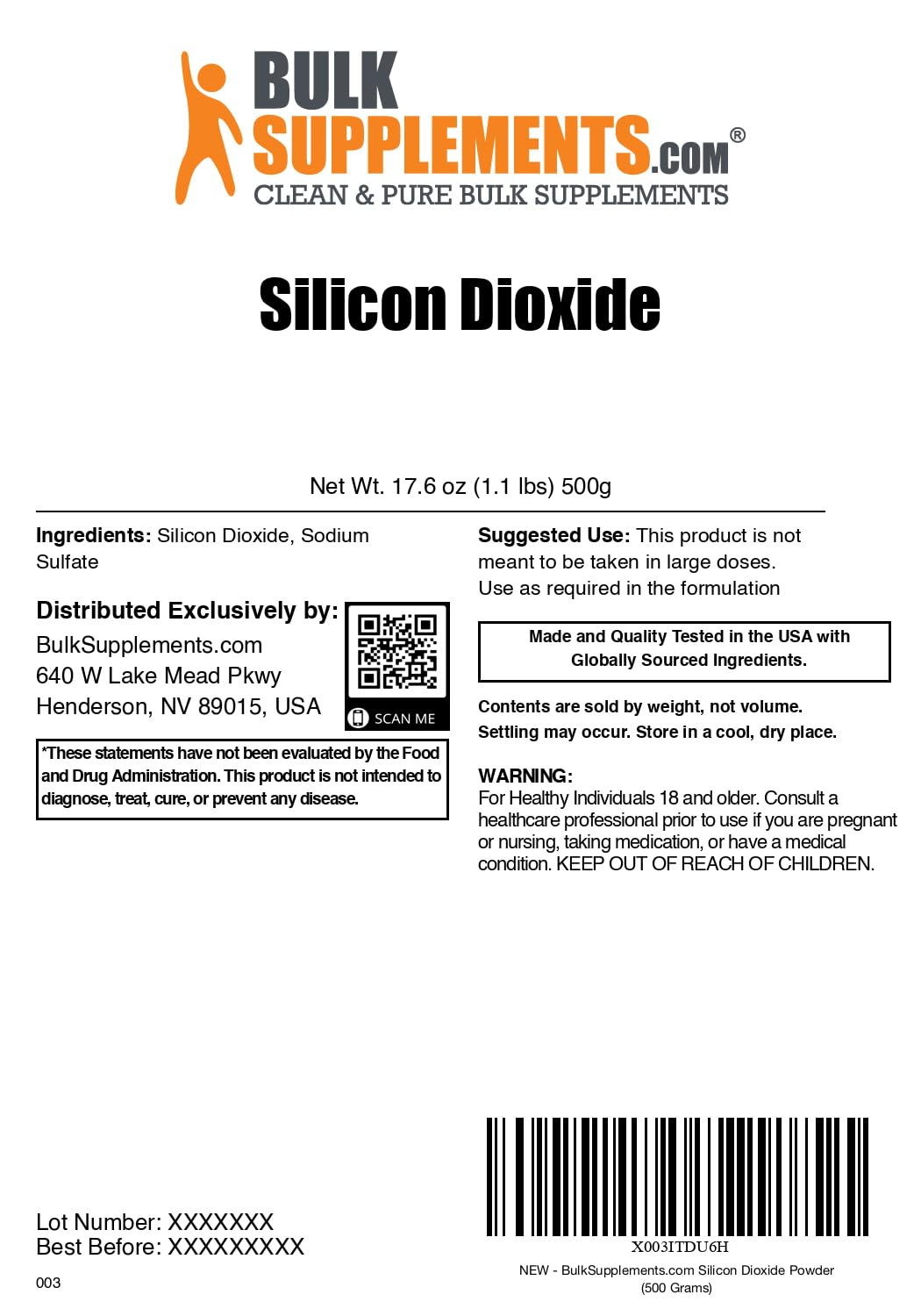 BulkSupplements Silicon Dioxide Powder 17.6 Ounce (Pack of 1)