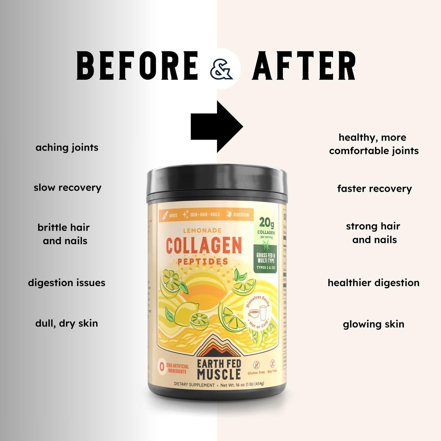 Earth Fed Muscle Lemonade Collagen Peptides Powder 16 Servings