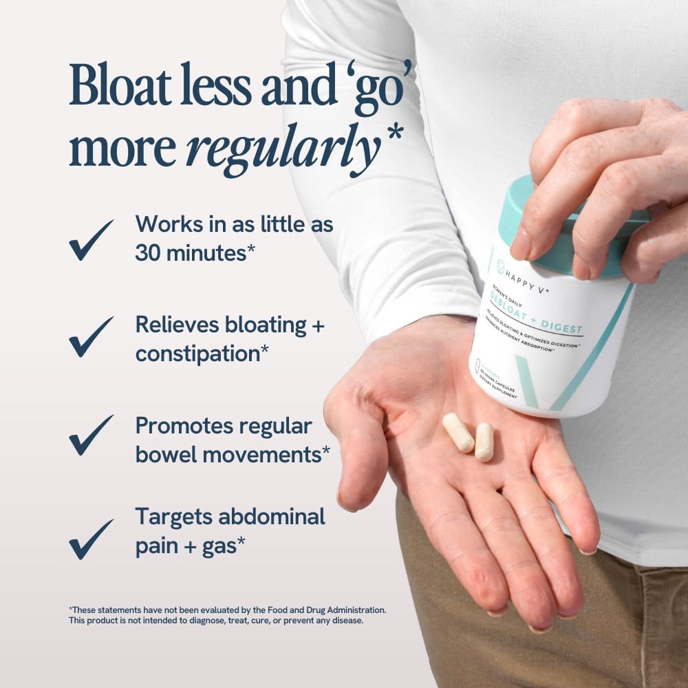 Happy V Debloat + Digest Digestive Enzymes Capsule, 60 Count