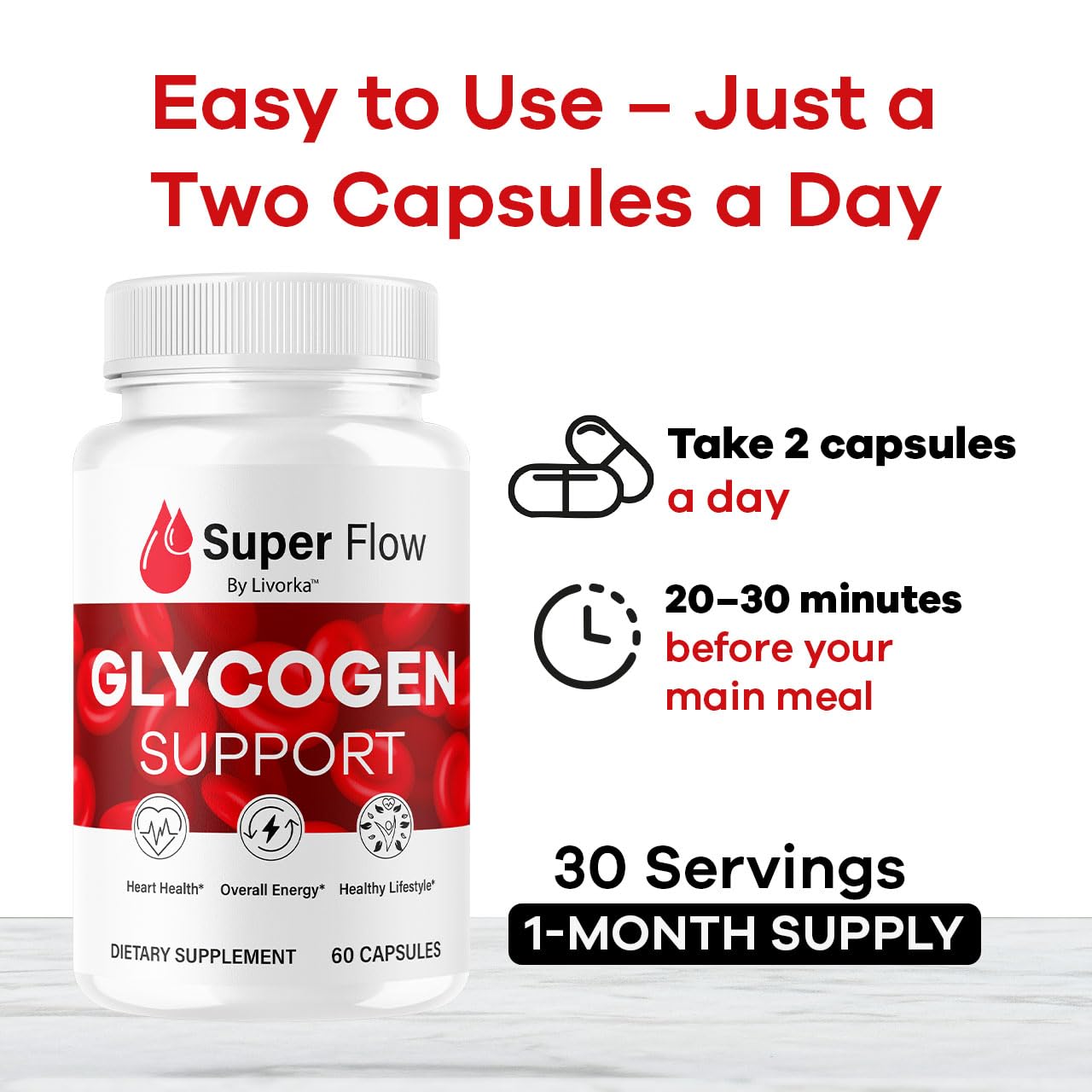 LIVORKA Super Flow Glycogen Capsules, 30 Capsules