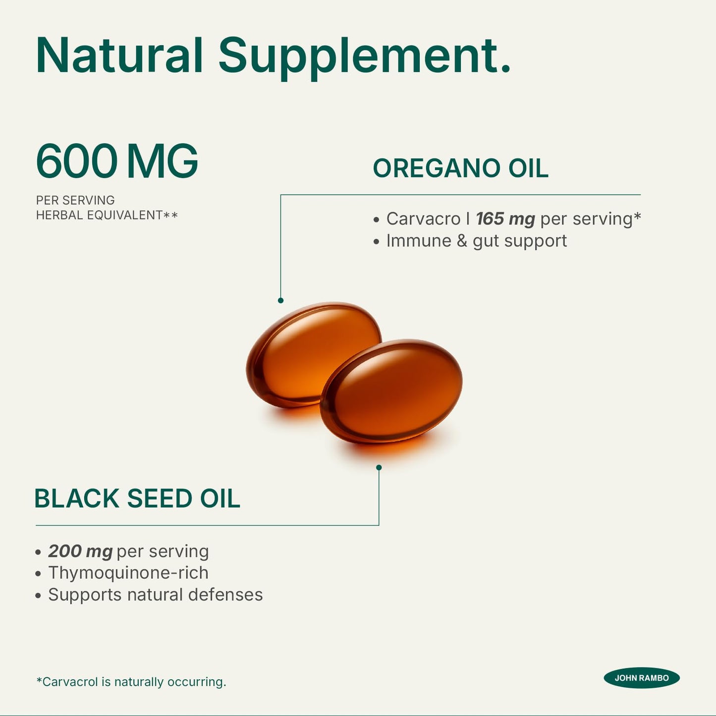 JOHN RAMBO Oil of Oregano with Black Seed Oil Softgels, 300 Count